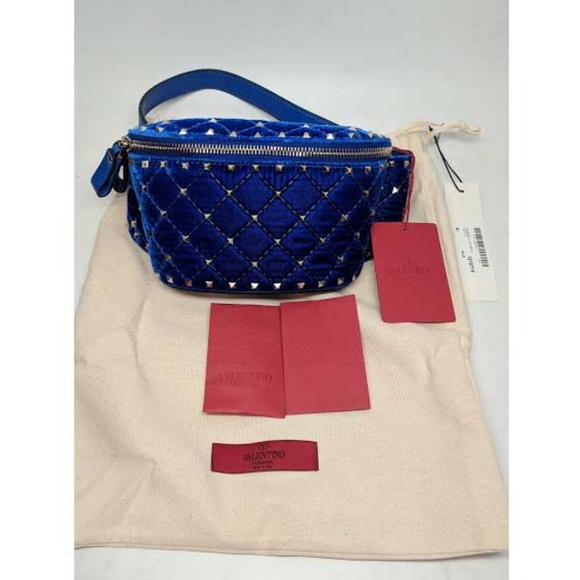 SOLD Valentino Rockstud Blue Velvet Belt Bag - Picture 7 of 7